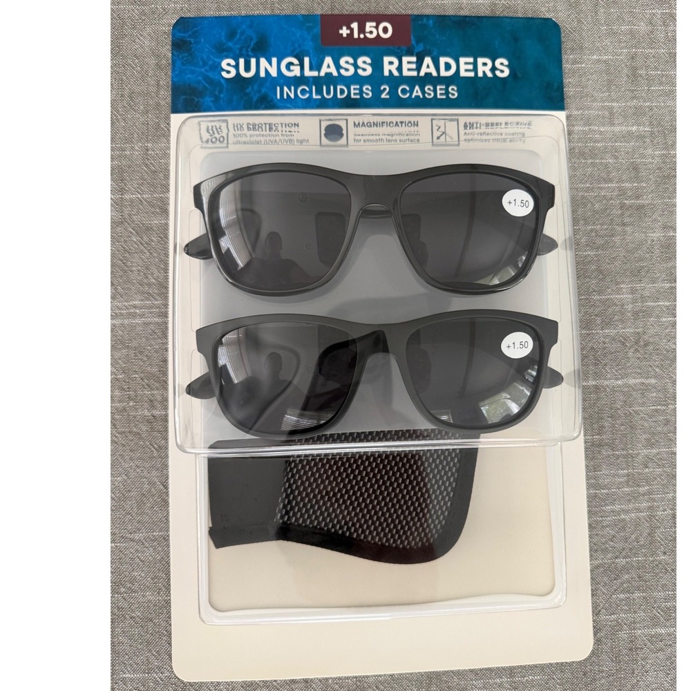 ID Eyewear 2 Pack Sunglass Readers +1.50 Black Matte Black UV Protection Cases